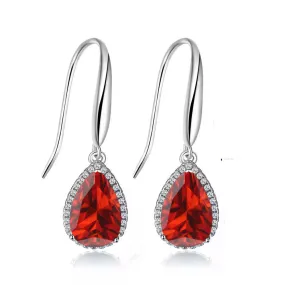 14k White Gold Plated 4 Ct Created Ruby Teardrop Earrings