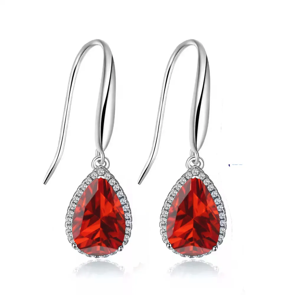 14k White Gold Plated 4 Ct Created Ruby Teardrop Earrings