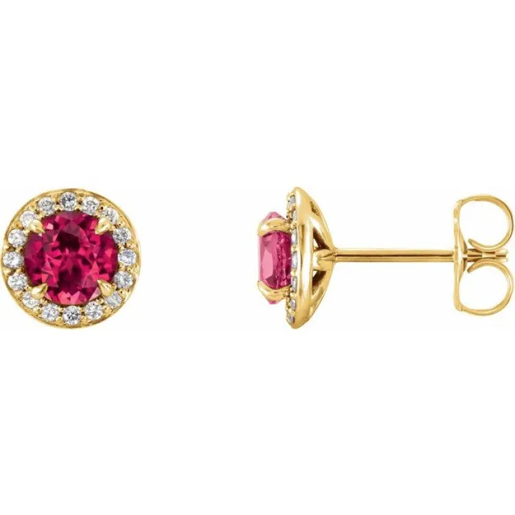 14K Yellow 4 mm Natural Ruby & 1/10 CTW Natural Diamond Earrings