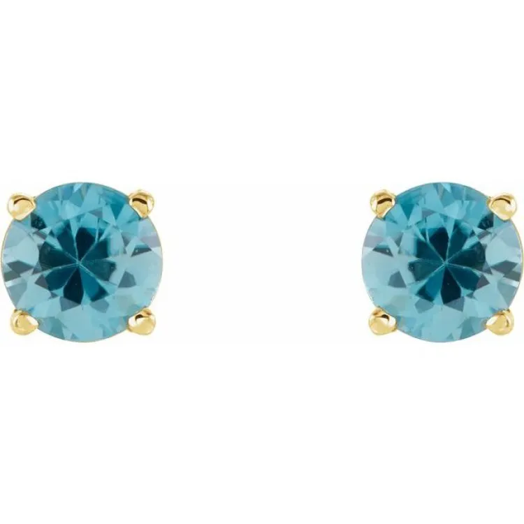 14K Yellow 5 mm Natural Blue Zircon Stud Earrings