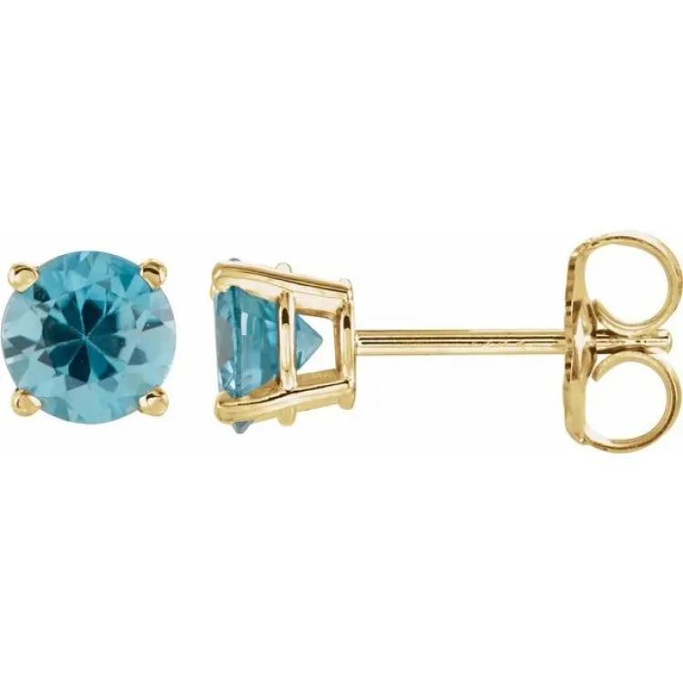 14K Yellow 5 mm Natural Blue Zircon Stud Earrings