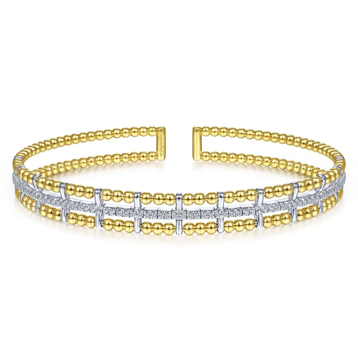 14K Yellow and White Gold Bujukan Cuff Bracelet with Inner Diamond Channel - BG4323-62M45JJ