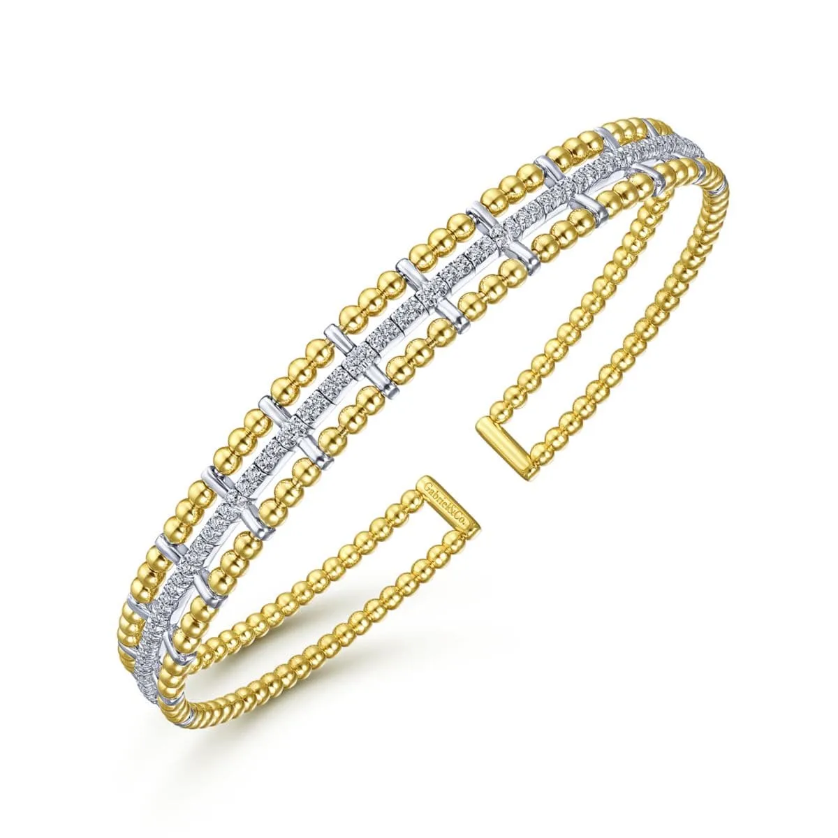 14K Yellow and White Gold Bujukan Cuff Bracelet with Inner Diamond Channel - BG4323-62M45JJ