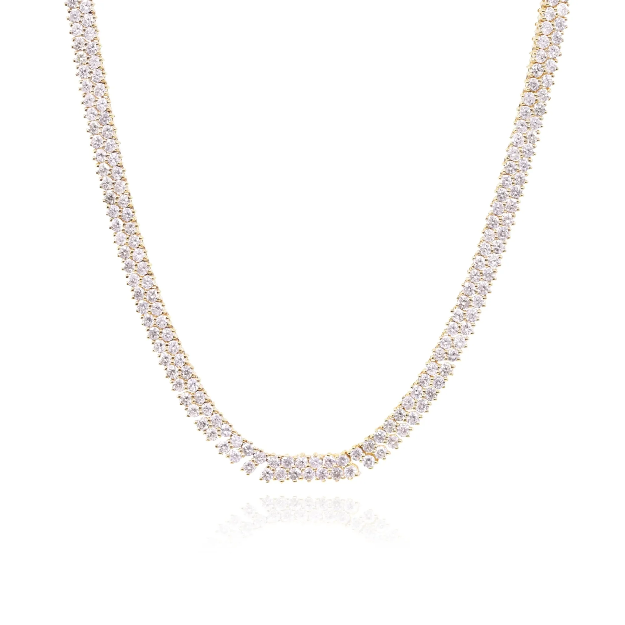 14K YELLOW GOLD ADJUSTABLE 2-ROW DIAMOND CHOKER NECKLACE - 8.00CTW