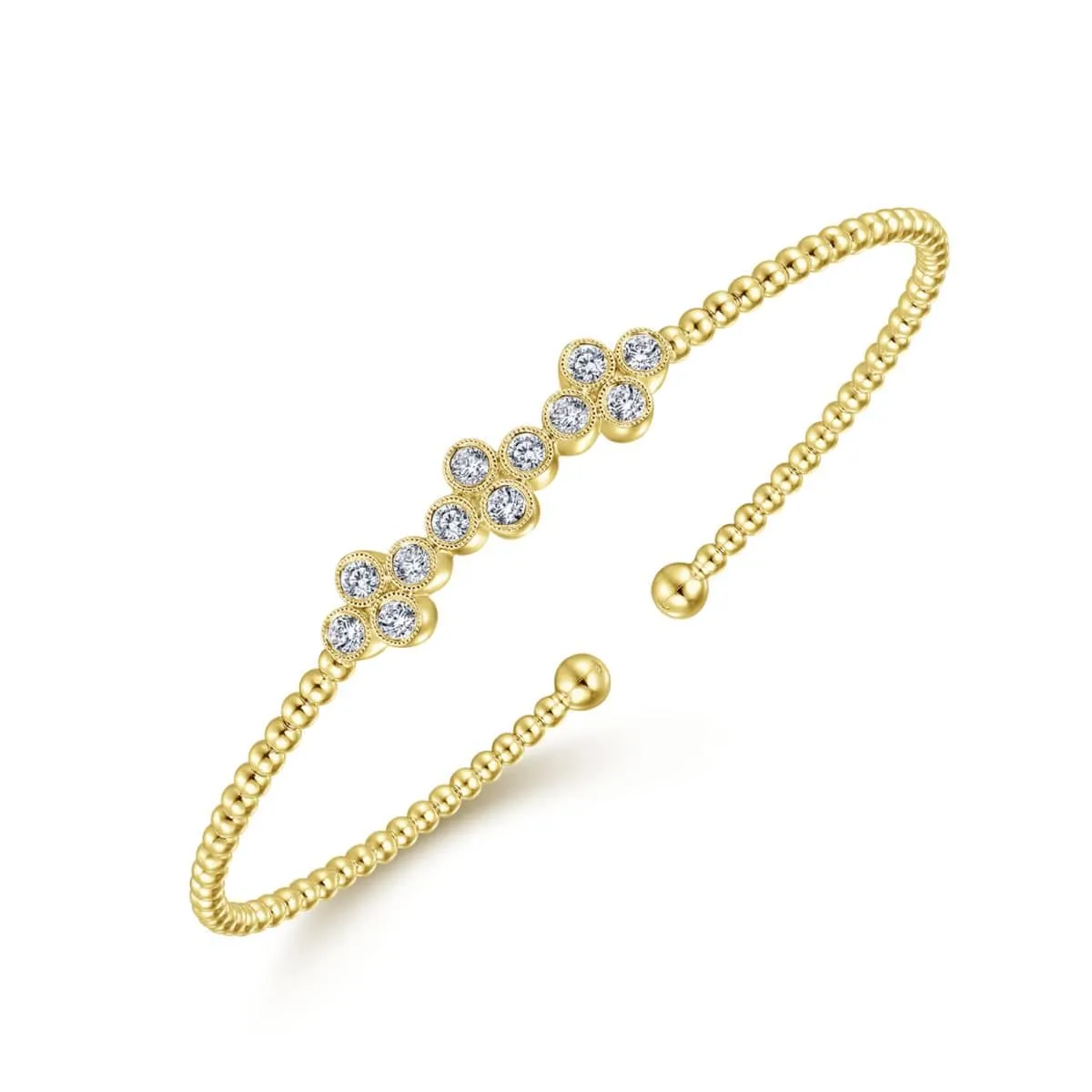 14K Yellow Gold Bujukan Cuff Bracelet with Three Quatrefoil Diamond Stations - BG4115-62Y45JJ