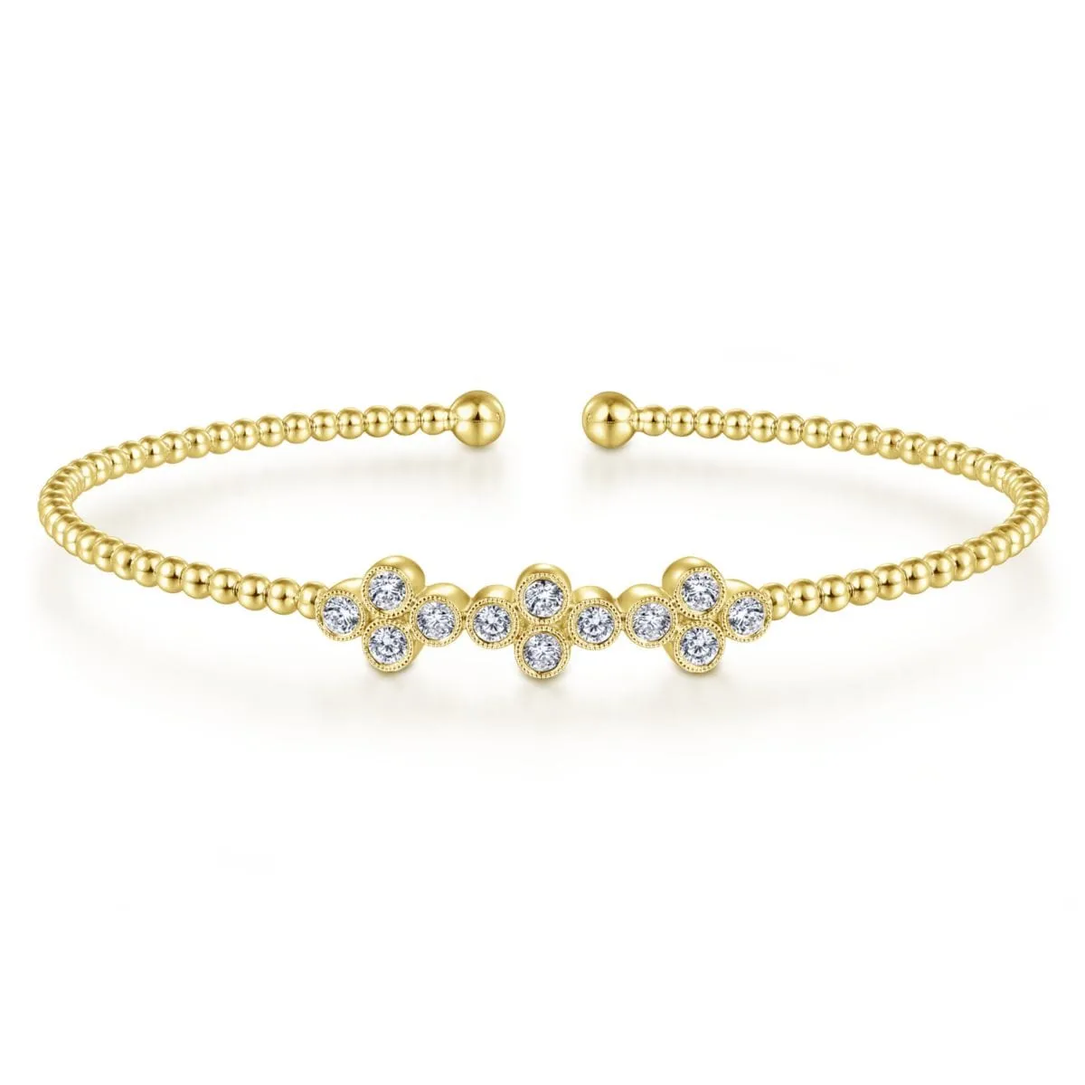 14K Yellow Gold Bujukan Cuff Bracelet with Three Quatrefoil Diamond Stations - BG4115-62Y45JJ