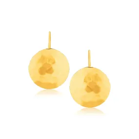 14k Yellow Gold Hammered Texture Disc Drop Earrings Medium