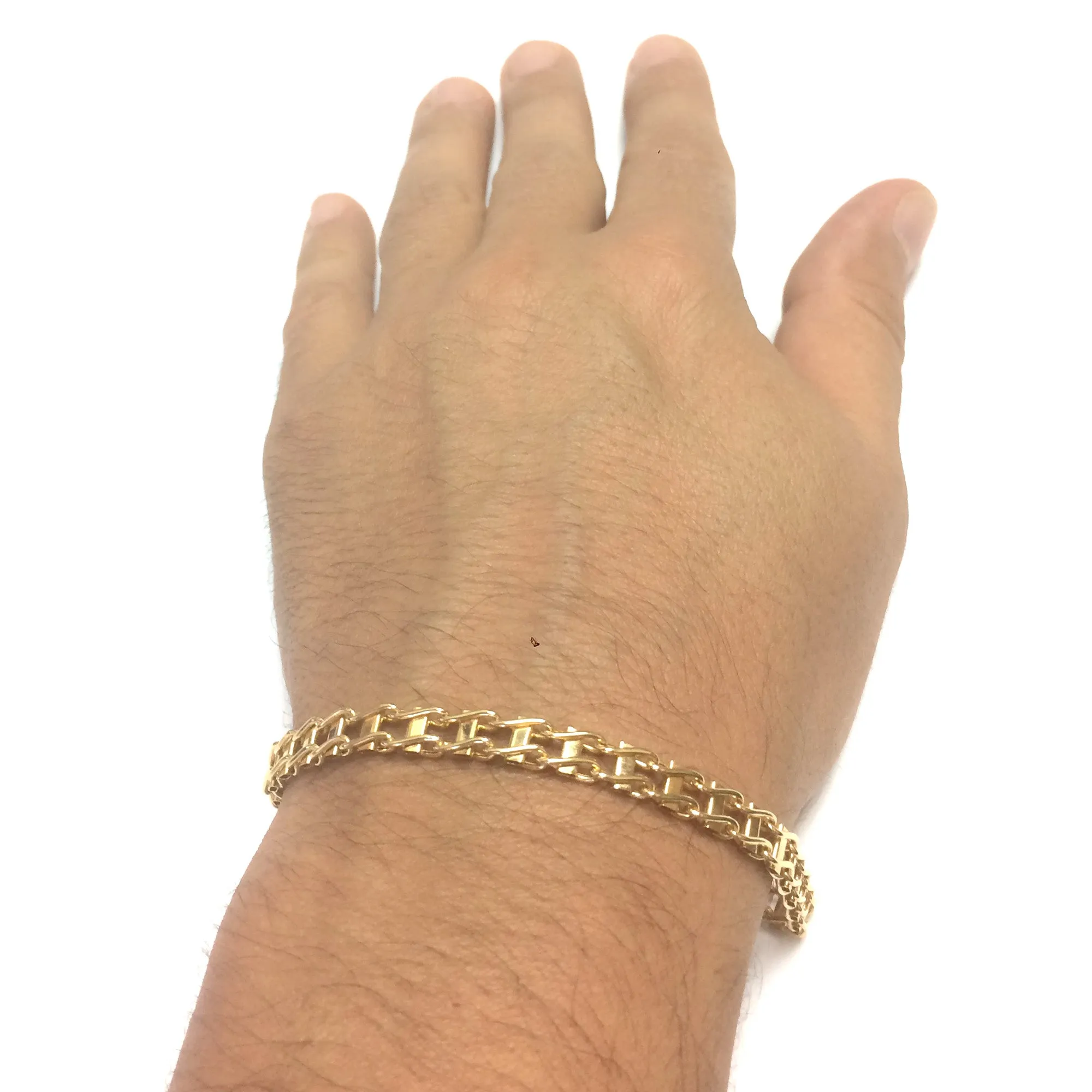 14k Yellow Gold Railroad Link Mens Bracelet, 8.5"