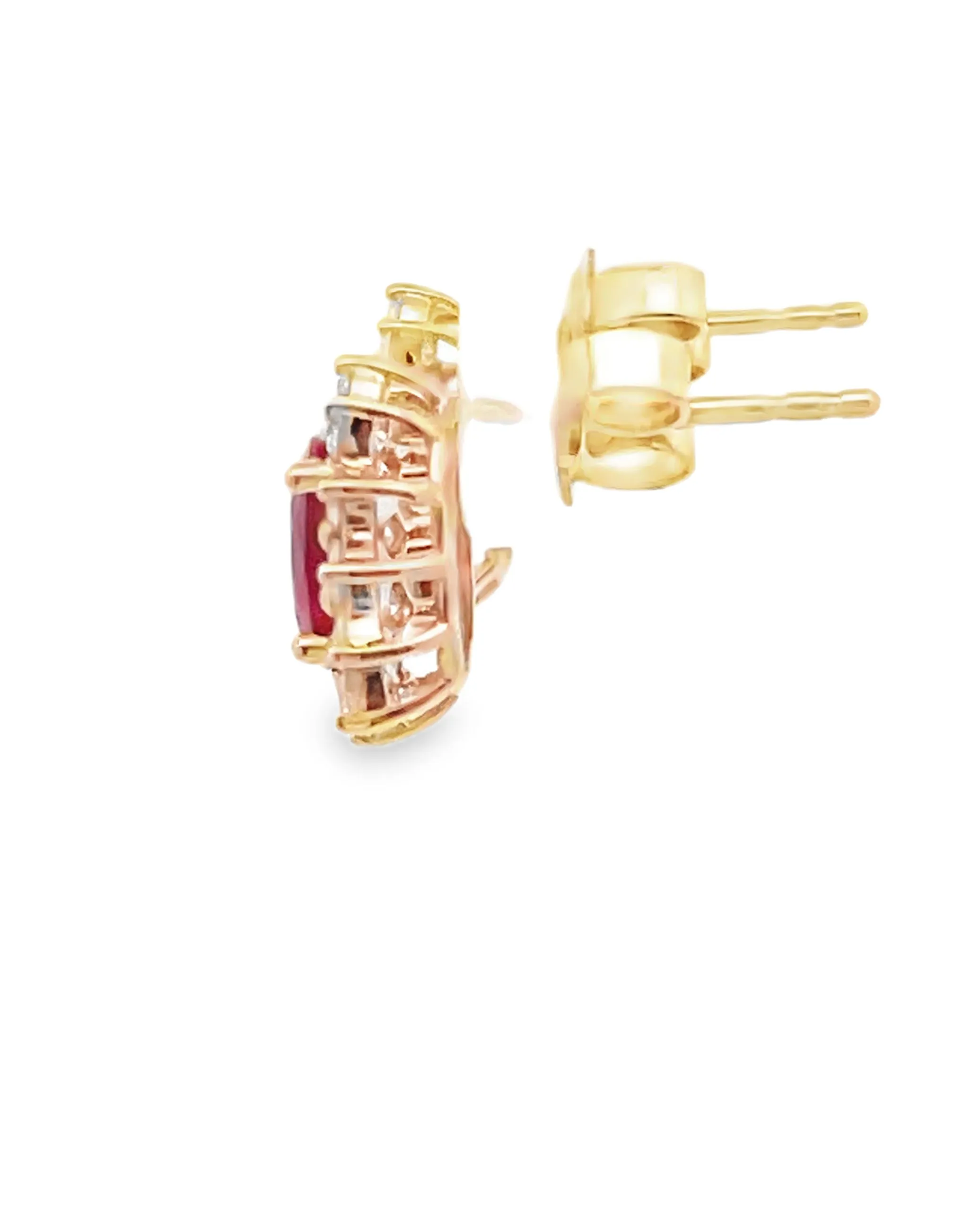 14K Yellow Gold Ruby & Diamond Stud Earrings