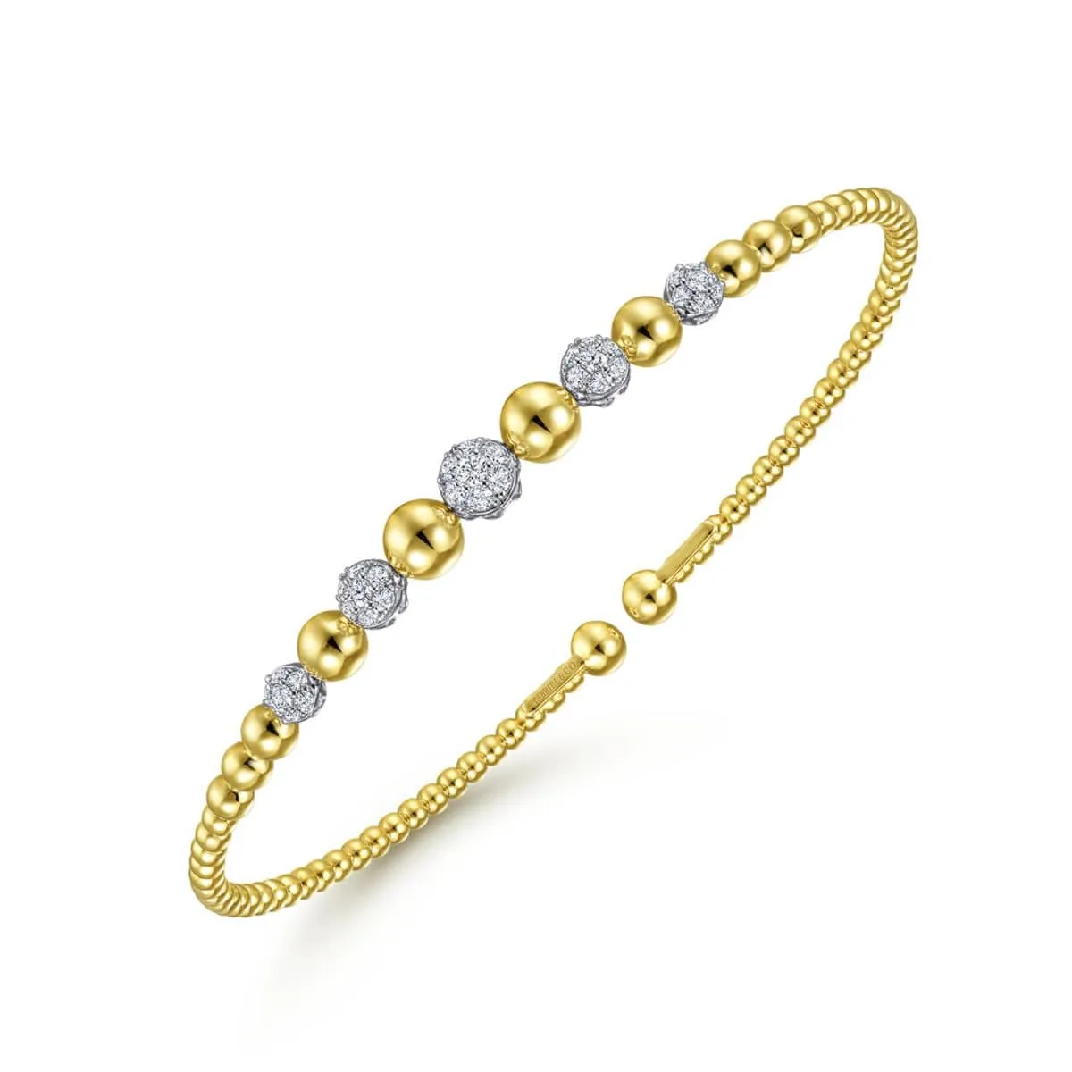 14K Yellow-White Gold Bujukan Cuff Bracelet with Pavé Diamond Stations - BG4362-62M45JJ