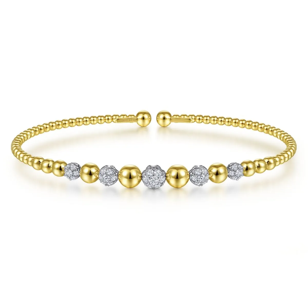 14K Yellow-White Gold Bujukan Cuff Bracelet with Pavé Diamond Stations - BG4362-62M45JJ