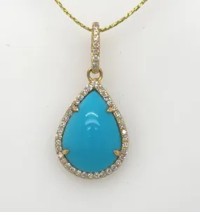 18K Yellow Gold Turquoise & Diamond Pendant