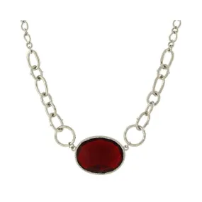 1928 Jewelry Ruby Red Faceted Oval Stone Pendant Necklace 16"   3" Extender