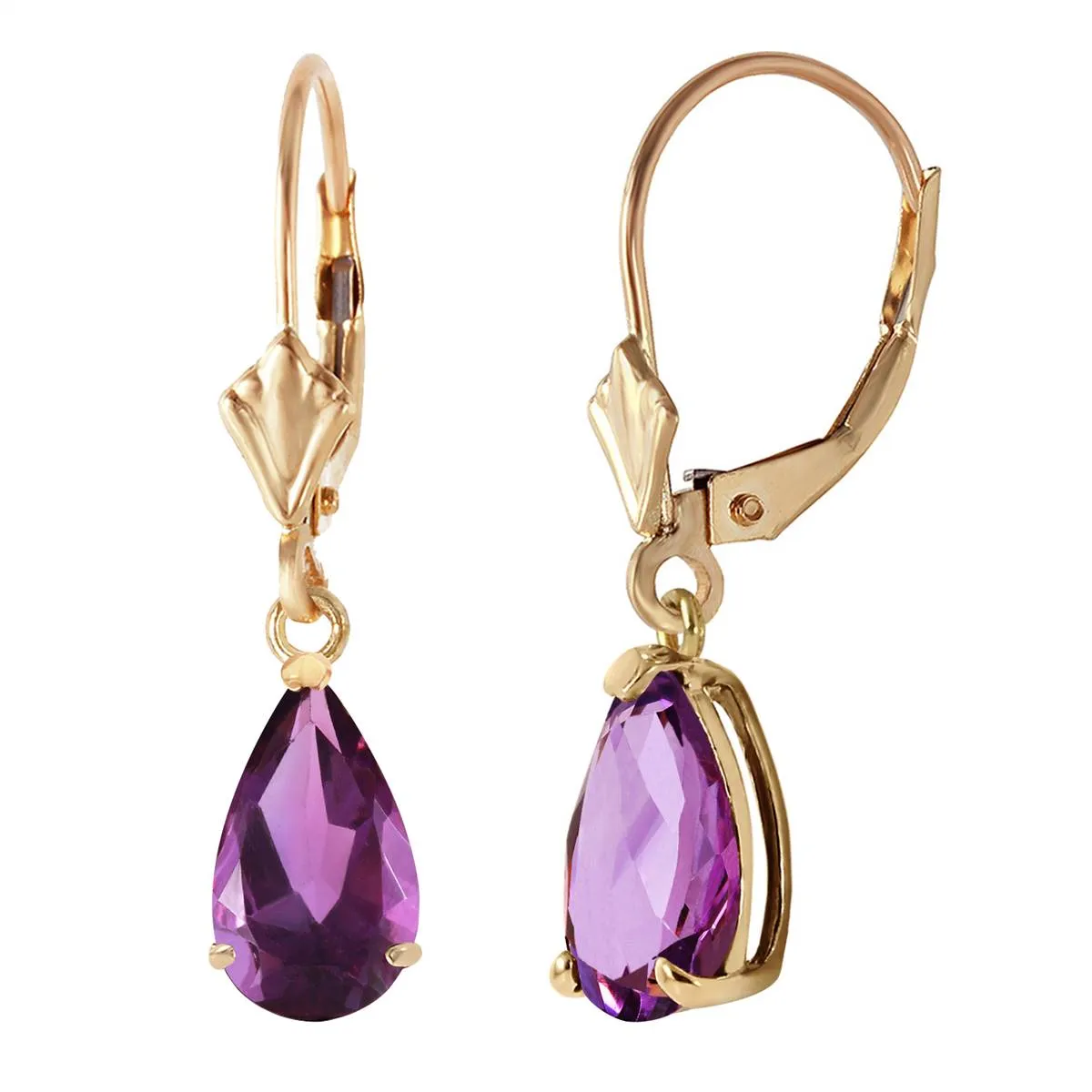 2.5 Carat 14K Solid Yellow Gold Leverback Earrings Amethyst