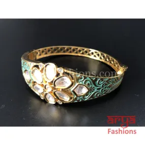 2.6 Openable Mint Green Meenakari Jadau Kundan Polki Bracelet