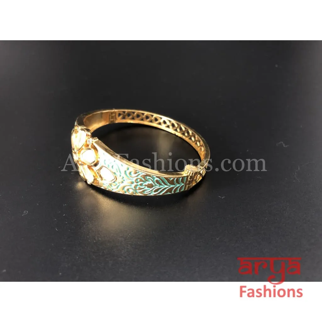 2.6 Openable Mint Green Meenakari Jadau Kundan Polki Bracelet