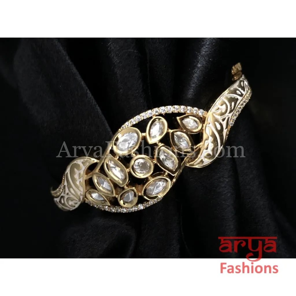 2.6 size Kundan Bracelet with Ivory Meenakari and Cubic Zirconia Stones