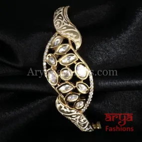 2.6 size Kundan Bracelet with Ivory Meenakari and Cubic Zirconia Stones