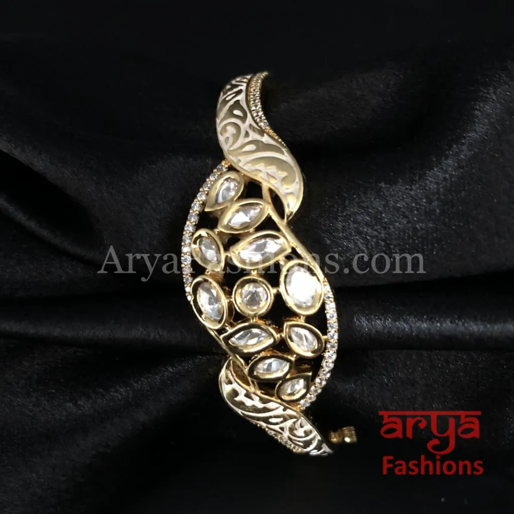 2.6 size Kundan Bracelet with Ivory Meenakari and Cubic Zirconia Stones