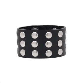 3 Row Flat Studded Leather Wristband