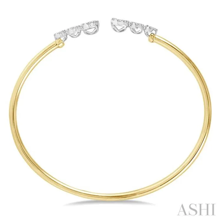 3/4 Ctw Round Cut Lovebright Diamond Open Cuff Bangle in 14K Yellow and White Gold