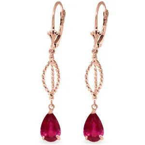 3.5 Carat 14K Solid Rose Gold Ruby Dangling Earrings