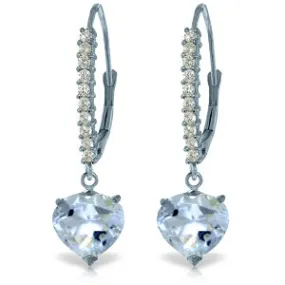 3.55 Carat 14K Solid White Gold Leverback Earrings Natural Diamond Aquamarine