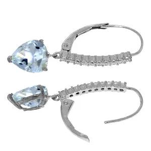 3.55 Carat 14K Solid White Gold Leverback Earrings Natural Diamond Aquamarine