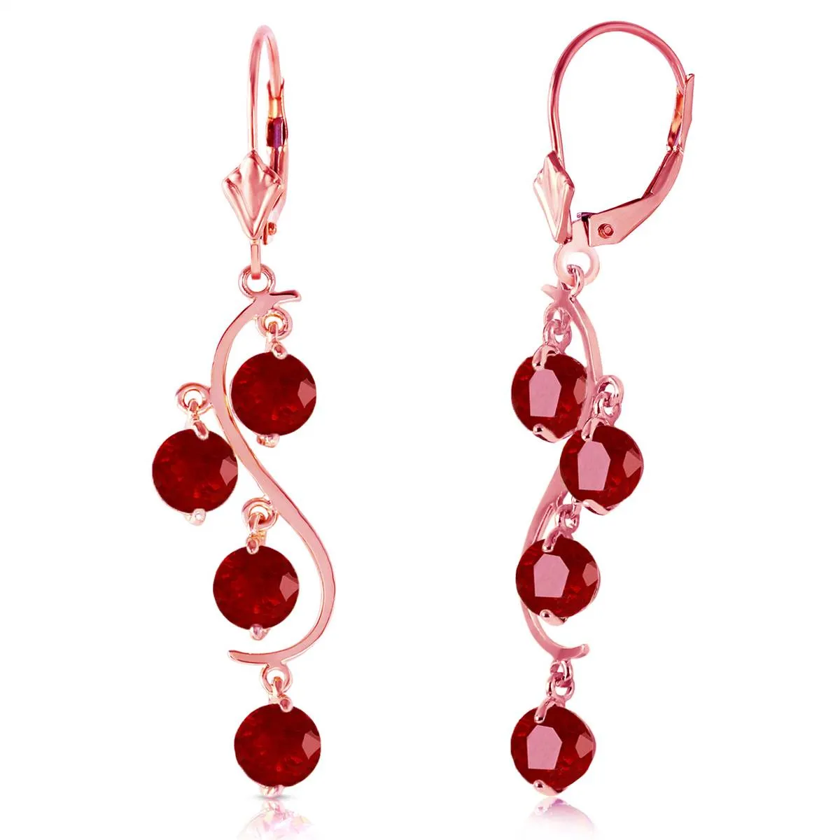 4 Carat 14K Solid Rose Gold Chandelier Earrings Natural Ruby