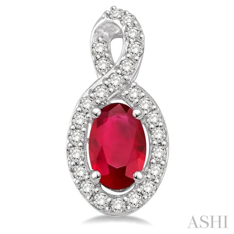 5x3 MM Oval Cut Ruby and 1/5 Ctw Round Cut Diamond Earrings in 14K White Gold