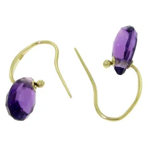 8 Carat 14K Solid Yellow Gold Fish Hook Earrings Amethyst