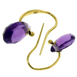 8 Carat 14K Solid Yellow Gold Fish Hook Earrings Amethyst