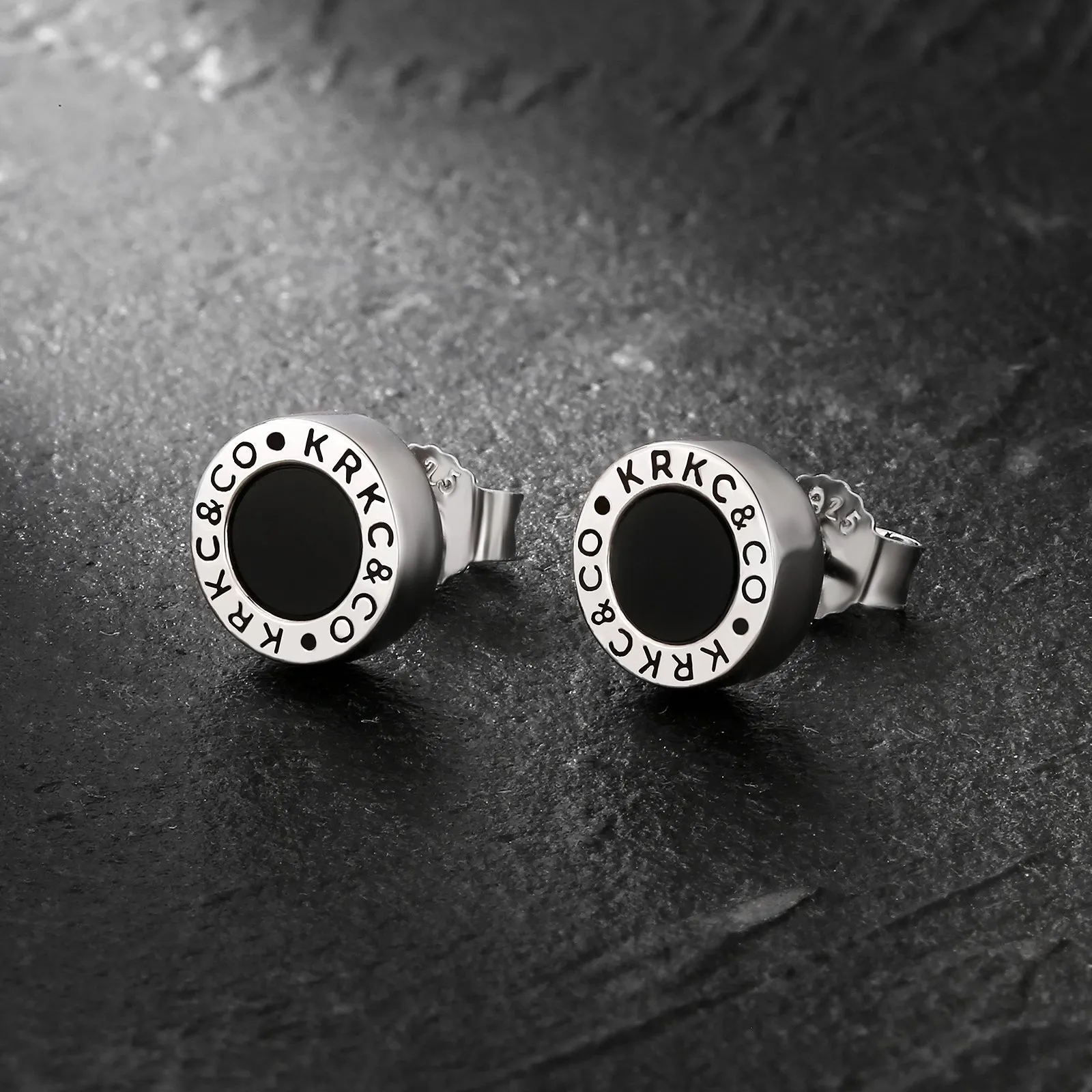 8mm KRKC&CO Black Agate Round Iced Stud Earrings for Men