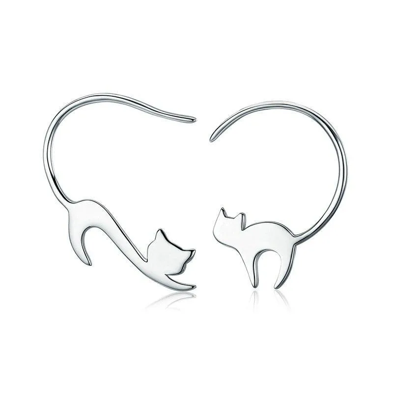 925 Sterling Silver Cute Cat Stud Earrings for Women