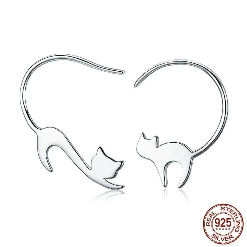 925 Sterling Silver Cute Cat Stud Earrings for Women