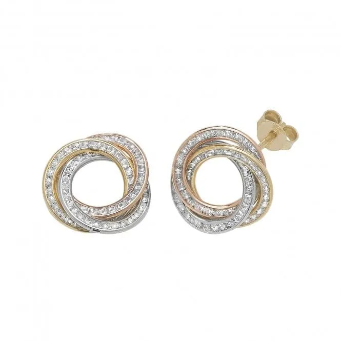 9ct Tricolour Gold Zirconia Stud Earrings ES172