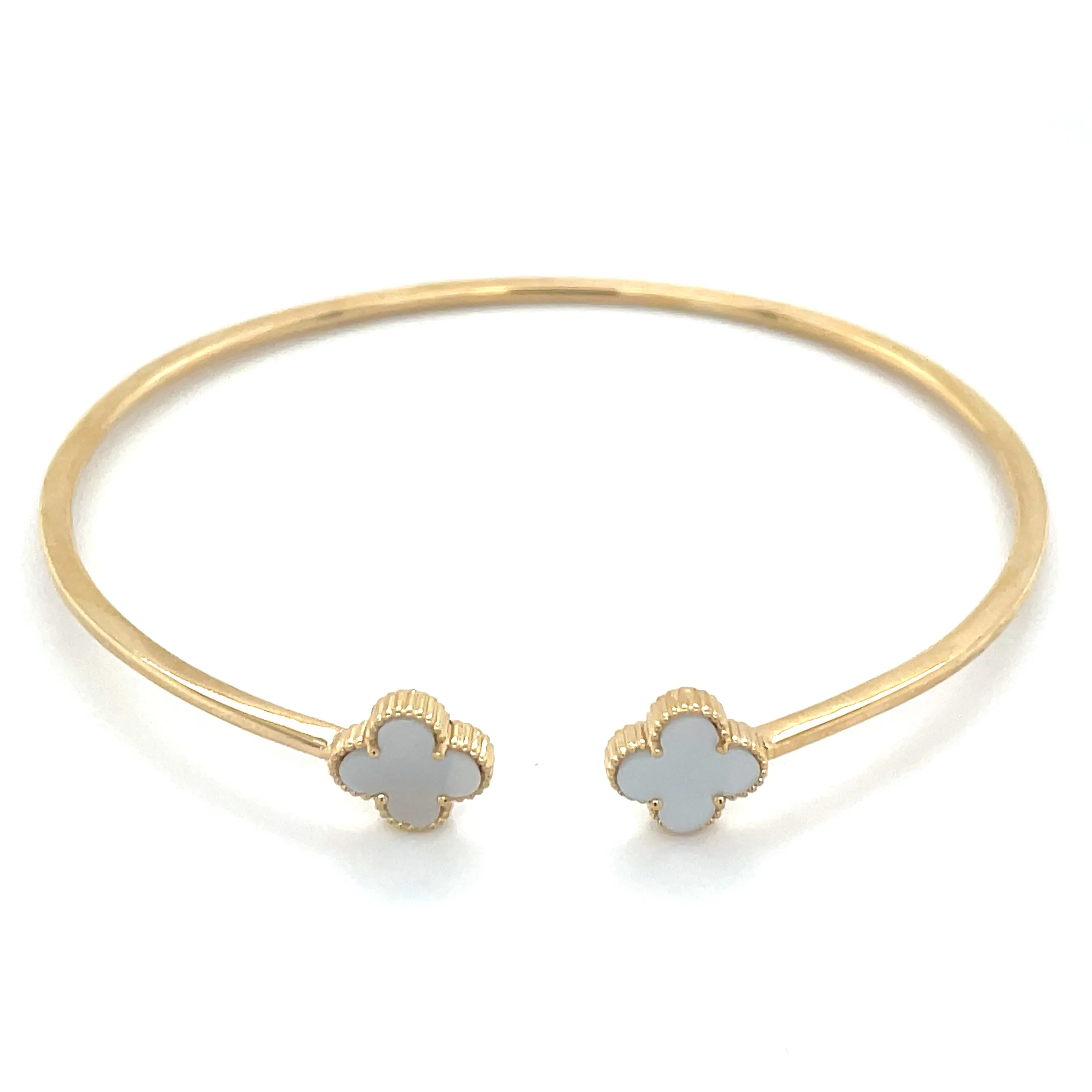 9ct Yellow Gold Mother Of Pearl Clover Bangle