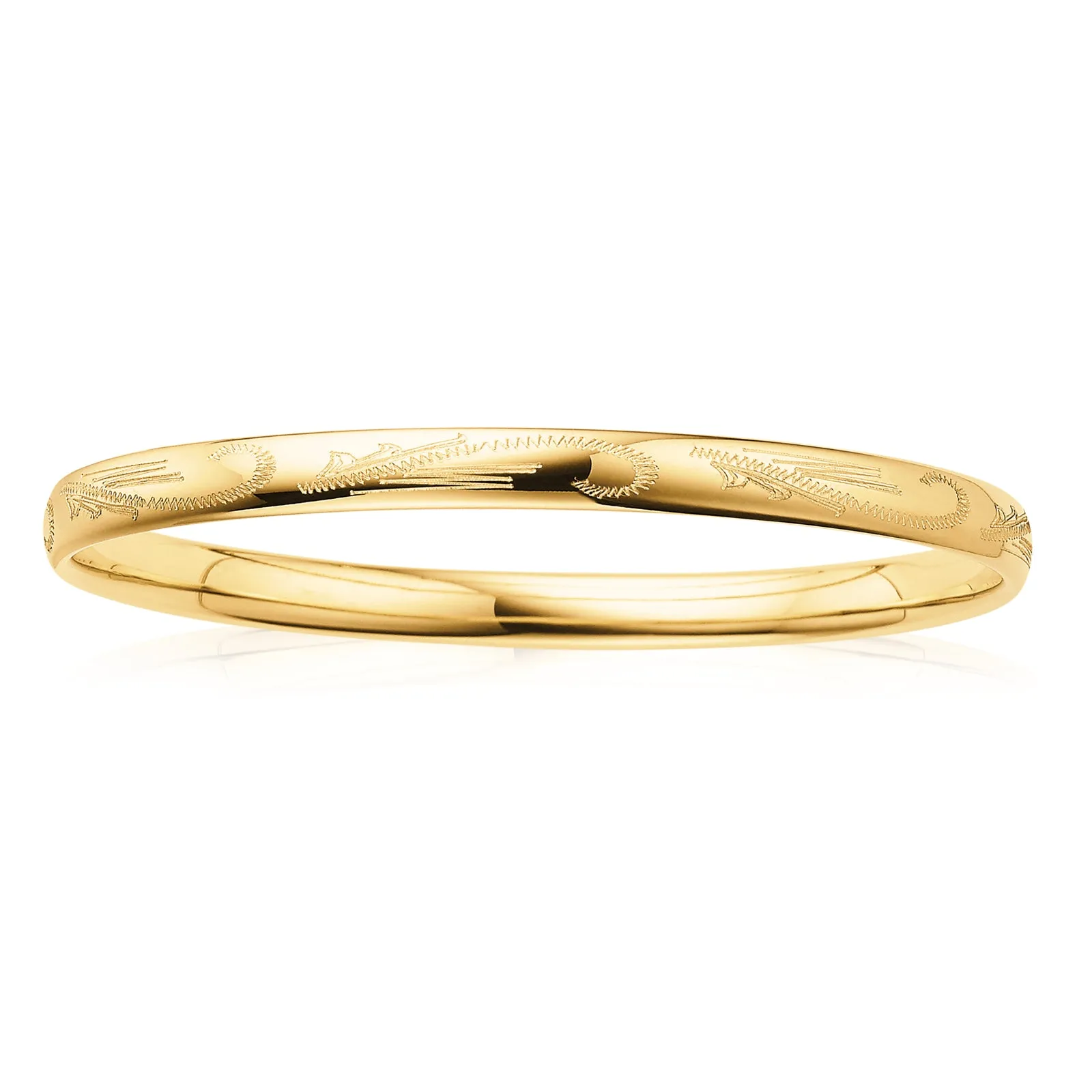 9ct Yellow Gold Silver Filled 65x6mm Engraved Bangle