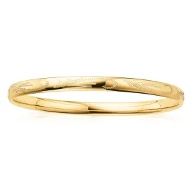 9ct Yellow Gold Silver Filled 65x6mm Engraved Bangle