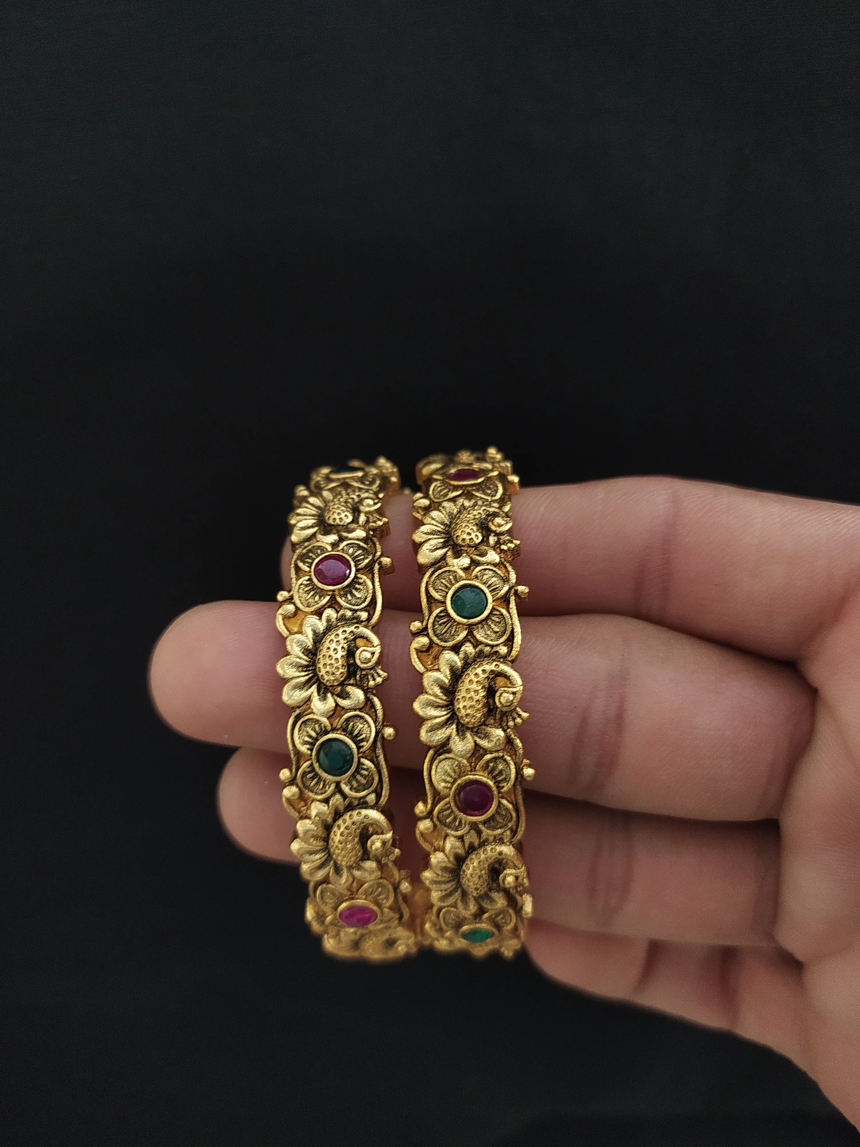 A Timeless Fusion of Floral & Peacock Design Antique Bangles