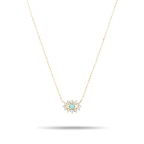 Adina - Turquoise   Diamond Evil Eye Necklace in Y14k