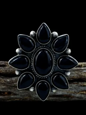 Adjustable Black Onyx Sterling Silver Ring, Size 11 1/2 