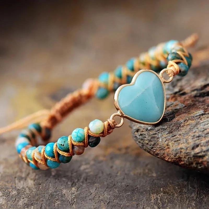 Amazonite Heart Elegance - Classic Heart Shape Charm Bracelet