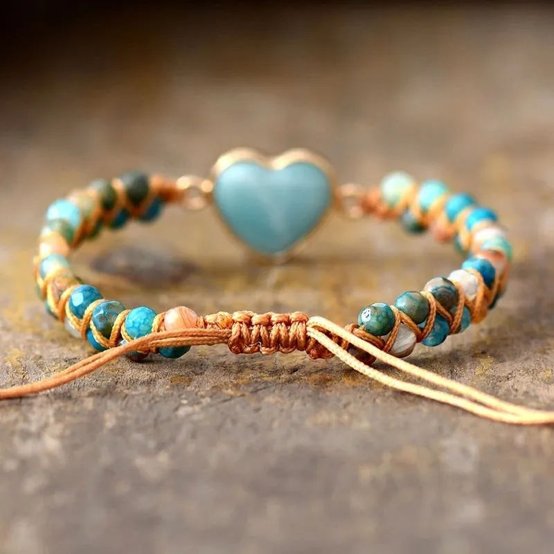 Amazonite Heart Elegance - Classic Heart Shape Charm Bracelet