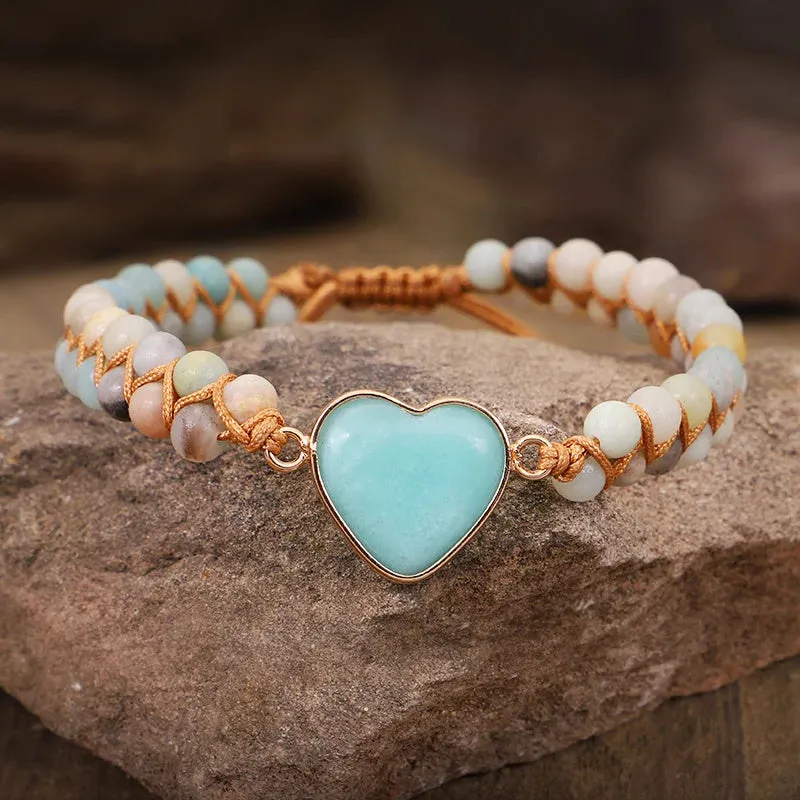 Amazonite Heart Elegance - Classic Heart Shape Charm Bracelet