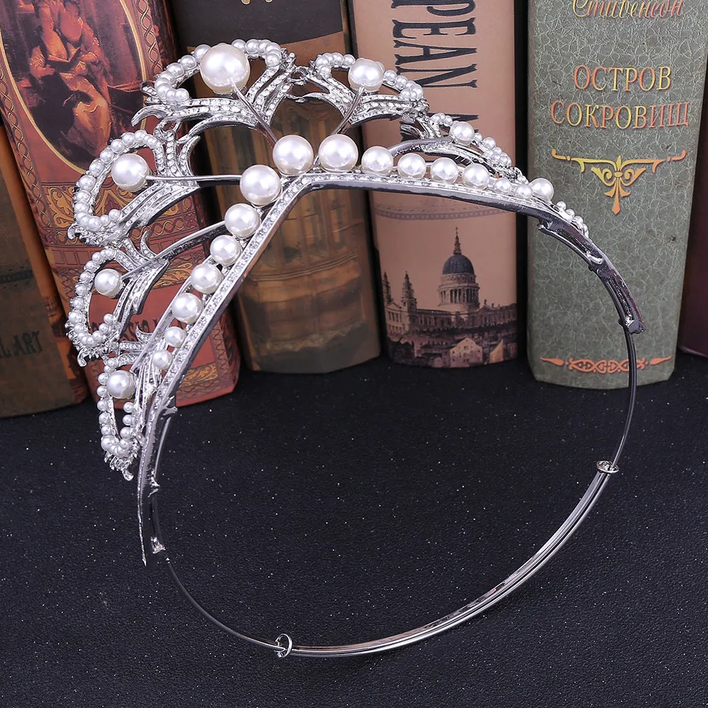 American rhinestone bridal tiara peacock feather pearl large crown wedding dress accessories crown