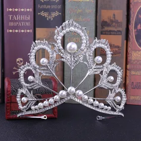 American rhinestone bridal tiara peacock feather pearl large crown wedding dress accessories crown