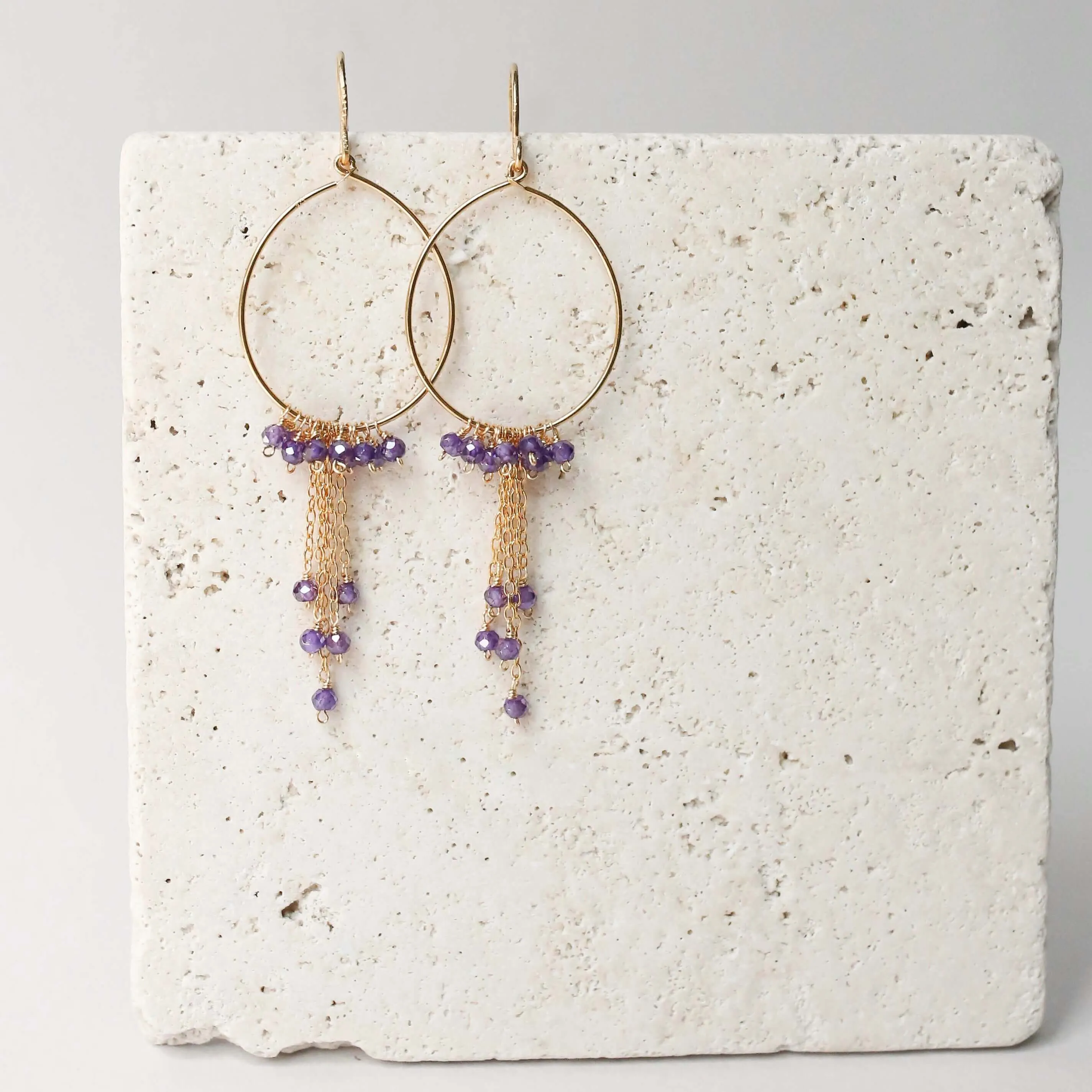 Amethyst Gold Mini Swing Hoop Earrings