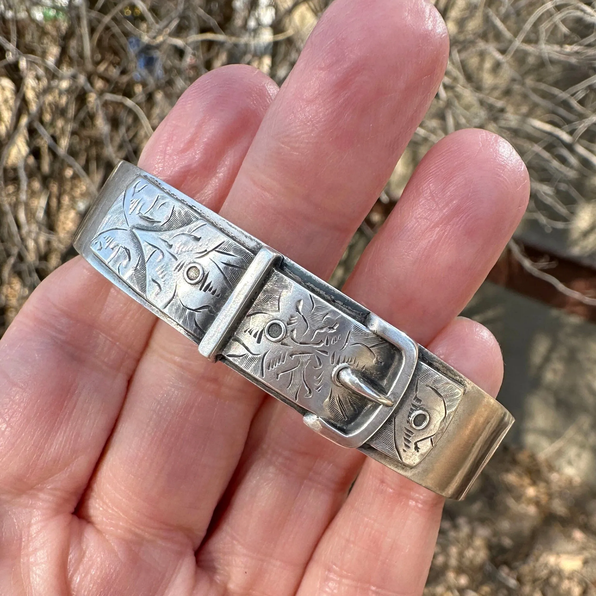 Antique Victorian Silver Buckle Bangle Bracelet