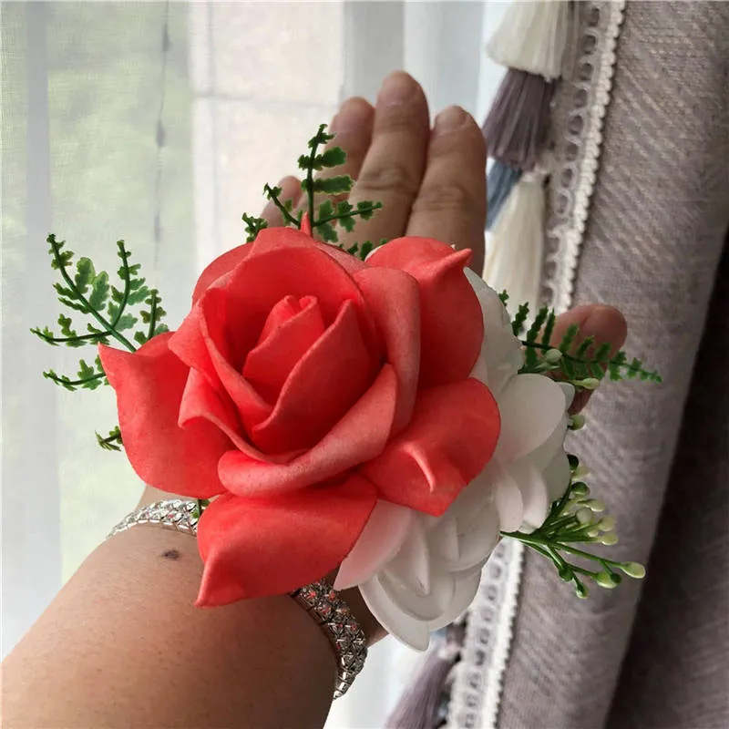 Artificial Wrist Corsage for Prom Coral Rose Corsage